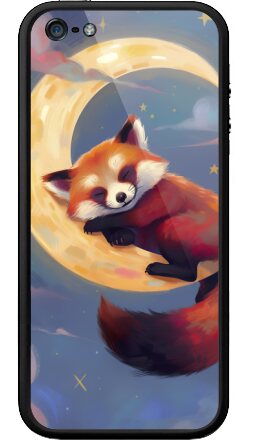 Спящая красная панда на золотой луне - Бампер на iPhone 5, 5S