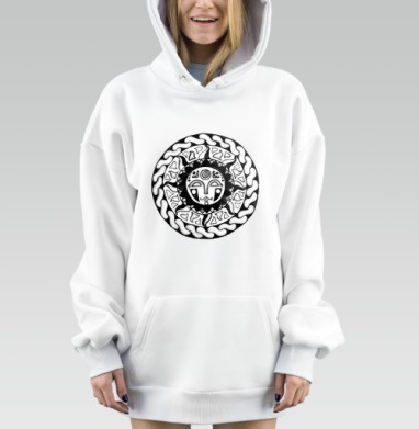 Солнце в славянском стиле абстракция мистики, Hoodie Mjhigh Dig, оверсайз, утепленная