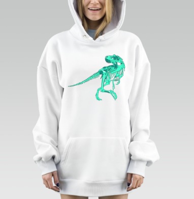 Анатомический скелет тираннозавра в ярком бирюзовом цвете, Hoodie Mjhigh Dig, оверсайз, утепленная