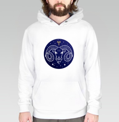 Знак зодиака Овен символ силы энергии, Толстовка белая Regular, утепленная