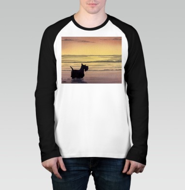 Scottish Terrier at sunset – Скотч терьер на закате Scottish Terrier sunset, Футболка длинный рукав / Мужчинам / Реглан / Принт