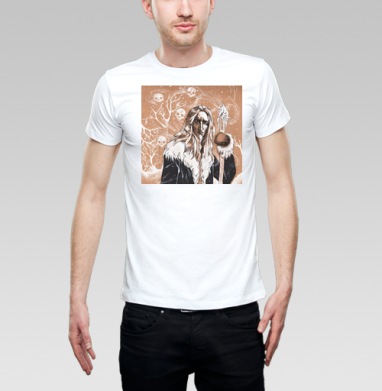 Мрачный Карачун со посохом вместо Деда Мороза, Футболка мужская Base белая