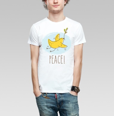 Банан-птица 'PEACE!' — символ мира и юмора, Футболка мужская Base белая