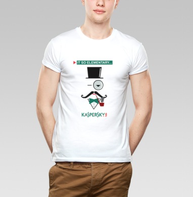Стильный минималистичный портрет Шерлока Холмса Kaspersky, Футболка мужская Base белая