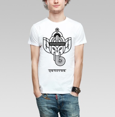 Голова Ганеши Индийского божества с головой слона GANESHA, Футболка мужская Base белая