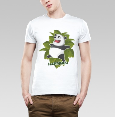Радостная панда в прыжке / Joyful Panda HAPPINESS Счастье Радость, Футболка мужская Base белая