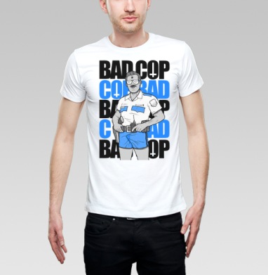 Ироничный принт Bad Cop McLOVIN в стиле комикс-арт, Футболка мужская Base белая