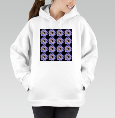 Lavender abstract pattern with stars / Абстрактный лавандовый паттерн в современном стиле, Толстовка / Женская/ Оверсайз / Начес / Белая / C принтом