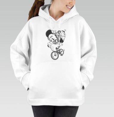 Fixed Gear / Фикс, Толстовка / Женская/ Оверсайз / Начес / Белая / C принтом
