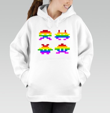Rainbow Monsters / Радужные монстры, Толстовка / Женская/ Оверсайз / Начес / Белая / C принтом