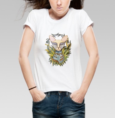Afina cat / Афина кошка, Футболка женская белая 180гр