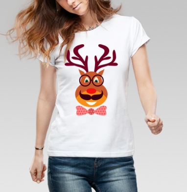 Hipster Deer / Олень-хипстер, Футболка женская белая 180гр