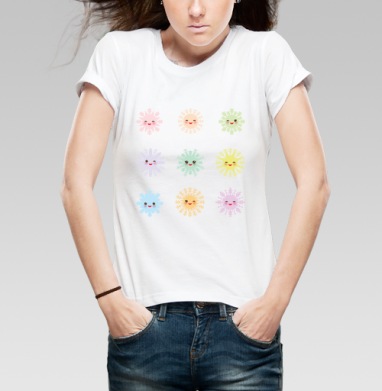 Кавайи Снежинки на белом фоне розовые сиреневый голубые оранжевые - Магазин футболок BaikalGraphics
