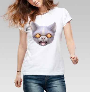 Кот в очках, Футболка женская белая 180гр
