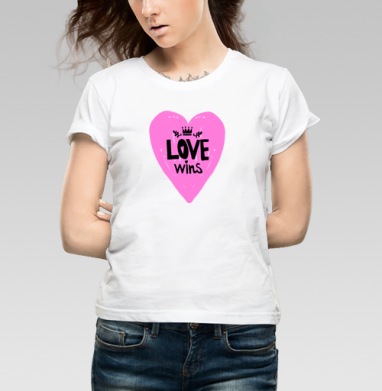 LOVE wins яркое розовое сердце с короной, Футболка женская белая 180гр