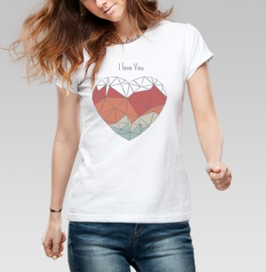 Геометрическое сердце с надписью I love You, Футболка женская белая 180гр