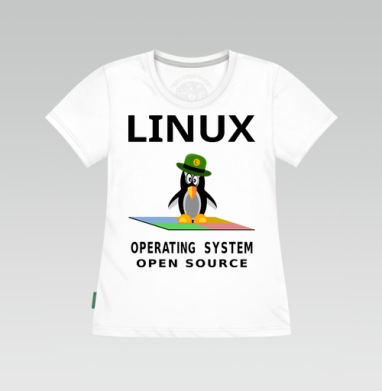 Пингвин в зеленой шляпе на фоне Linux операционная система open source, Футболка женская белая 180гр