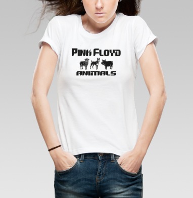 Стильная графика по мотивам альбома Pink Floyd Animals Пинк Флойд Животные, Футболка женская белая 180гр