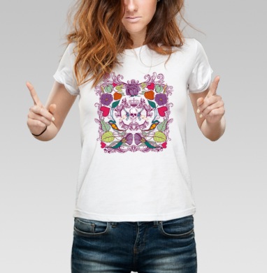 Skull in flowers / Череп в цветах, Футболка женская белая 180гр