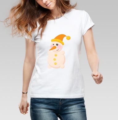 SNOWMAN in orange / Снеговик в оранжевом, Футболка женская белая 180гр