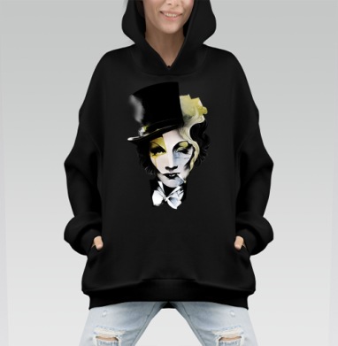 Портрет женщины с андрогинным стилем и курящей сигаретой - Hoodie Mono, черная, оверсайз, утепленная, страница 6