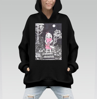 Девочка с головой кролика и бензопилой - Hoodie Mono, черная, оверсайз, утепленная, страница 3