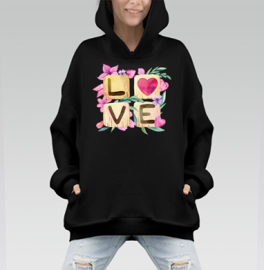 Декоративная композиция LOVE с акварельным сердцем - Hoodie Mono, черная, оверсайз, утепленная, страница 2