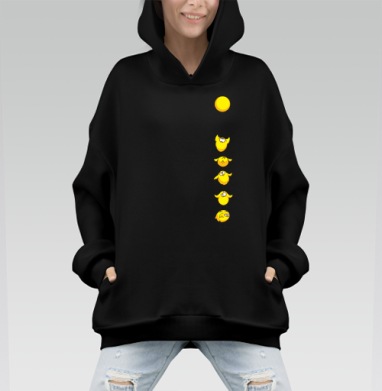 Четыре цыплёнка тянутся к солнцу вместе - Hoodie Mono, черная, оверсайз, утепленная, страница 7