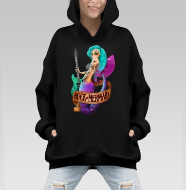 Рок-русалка: дерзкий панк-образ с гитарой - Hoodie Mono, черная, оверсайз, утепленная, страница 3