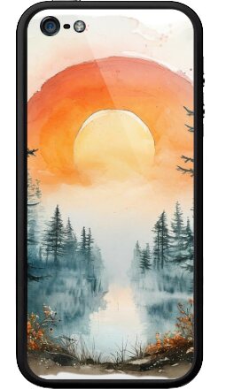 Акварельный лесной пейзаж с заходящим солнцем - Бампер на iPhone 5, 5S
