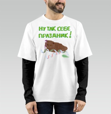 Меланхоличный кот среди мишуры иронизирует над праздником, Футболка мужская лонгслив OneOne
