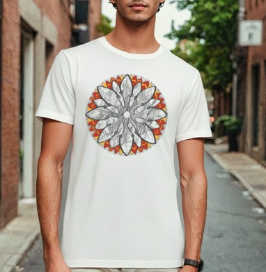 Mandala/Мандала симметричный зентангл узор для созерцания медитативного черно белого, Футболка мужская Base белая