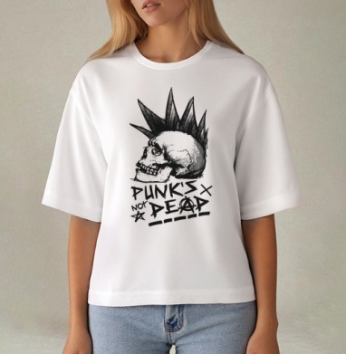 Череп с ирокезом PUNKS NOT DEAD – панк-графика, Футболка женская оверсайз Mido