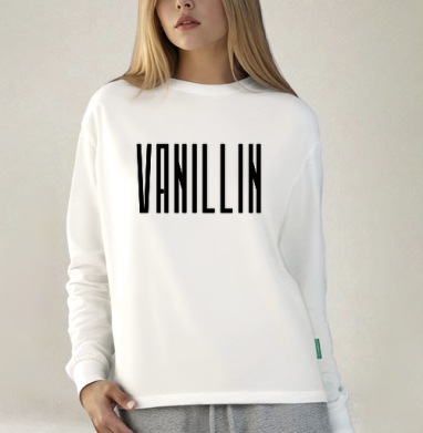 Геометрический шрифт VANILLIN – Ванилин черный текст декор, Футболка лонгслив женская белая
