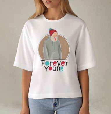 Веселый старик Forever Young с яркой шапкой, Футболка женская оверсайз Mido