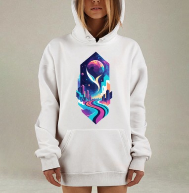 Футуристический синтвейв постер с дорогой в космос, Hoodie Mjhigh Dig, оверсайз, утепленная