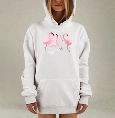 Акварельные розовые фламинго в динамике и грации, Hoodie Mjhigh Dig, оверсайз, утепленная
