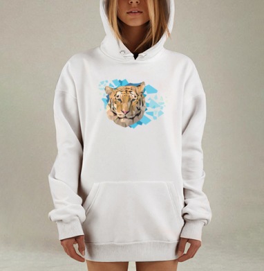 Низкополигональный портрет тигра в ледяных осколках, Hoodie Mjhigh Dig, оверсайз, утепленная