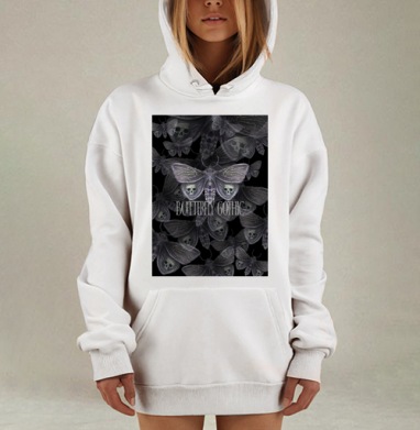 Готические мотыльки с черепами в темных тонах, Hoodie Mjhigh Dig, оверсайз, утепленная