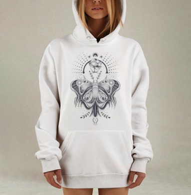 Мистическая бабочка с розой и лунным сиянием, Hoodie Mjhigh Dig, оверсайз, утепленная