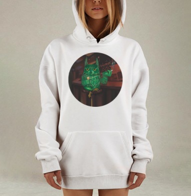 Антропоморфный филин в баре — загадочная атмосфера, Hoodie Mjhigh Dig, оверсайз, утепленная