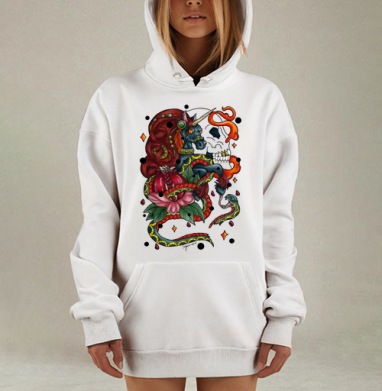 Тёмный единорог и змея в стиле неотрадишнл, Hoodie Mjhigh Dig, оверсайз, утепленная