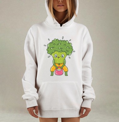 Весёлый брокколи с розовой гирей для фитнеса, Hoodie Mjhigh Dig, оверсайз, утепленная