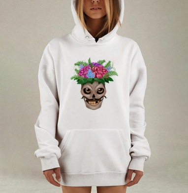 Череп мозг цветы, Hoodie Mjhigh Dig, оверсайз, утепленная