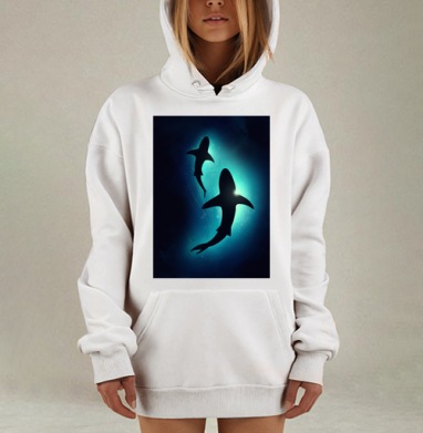 Величие двух акул в бирюзовом свете океана, Hoodie Mjhigh Dig, оверсайз, утепленная