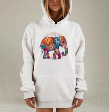 Психоделический слон – символ мудрости и гармонии, Hoodie Mjhigh Dig, оверсайз, утепленная