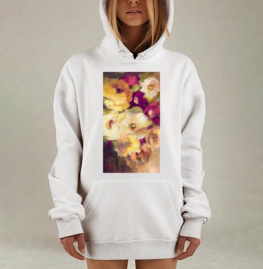 Пленительная картина цветущего сада в стиле батик, Hoodie Mjhigh Dig, оверсайз, утепленная