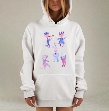 Чудесные маленькие мечтатели и акварельные сказочные персонажи, Hoodie Mjhigh Dig, оверсайз, утепленная