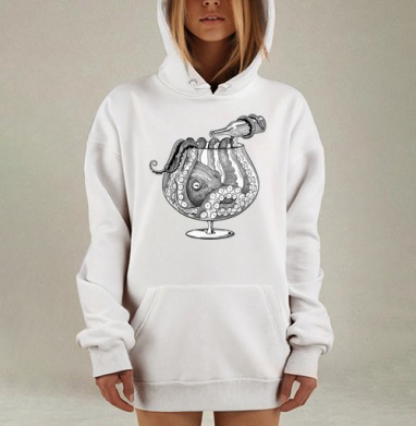 Осьминог в бокале: сюрреализм и ирония, Hoodie Mjhigh Dig, оверсайз, утепленная