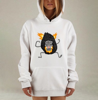 Креативный персонаж с черной шерстью и огненными акцентами на сером фоне, Hoodie Mjhigh Dig, оверсайз, утепленная